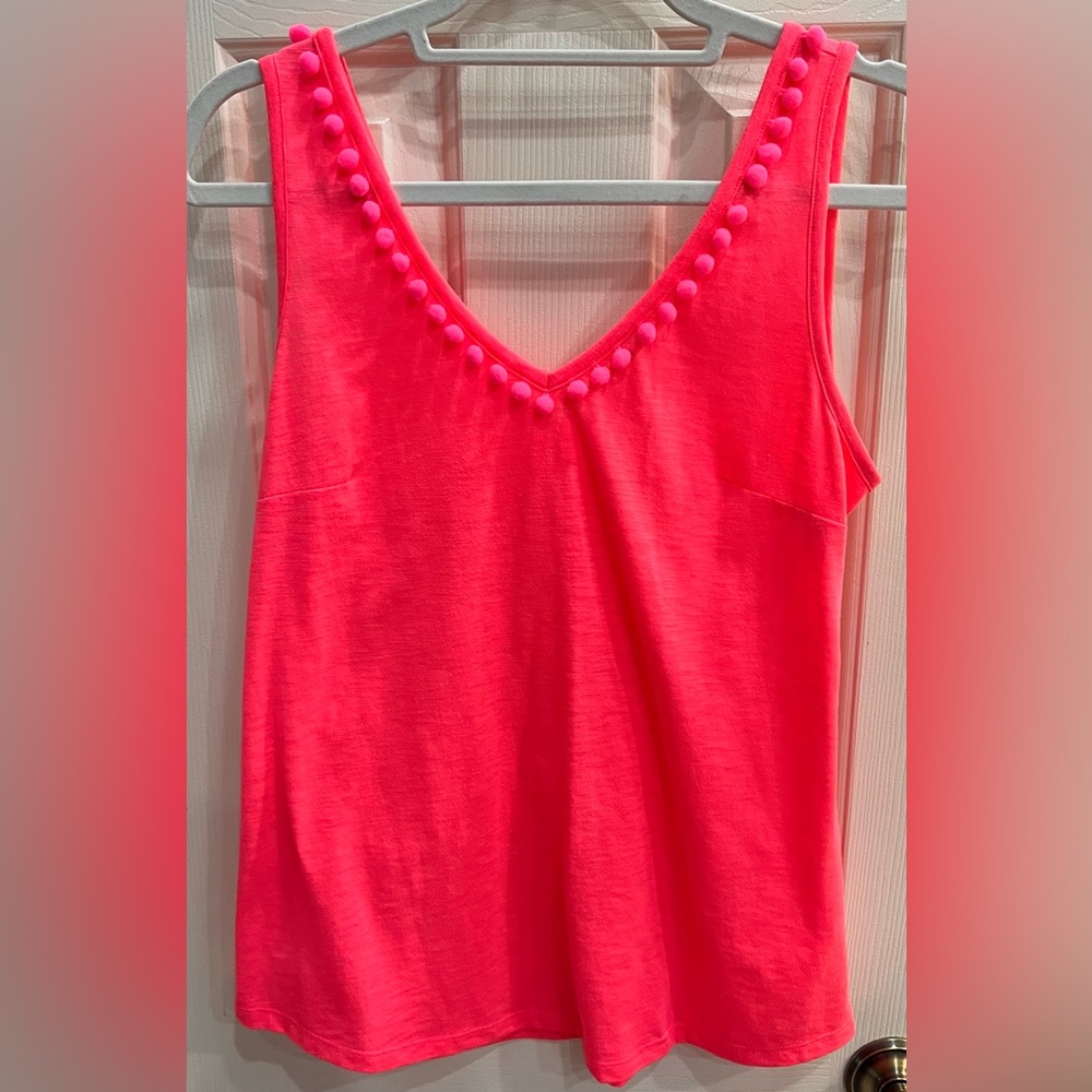 Lilly Pulitzer Gigi Pom Pom Tank Top Sz. Small Coral EUC